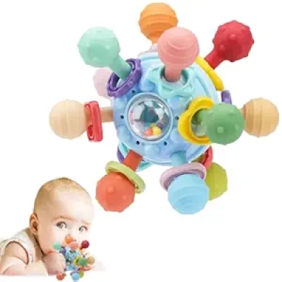 Jouet Sensoriel Montessori Bébé 0-18 Mois - Anneau de Dentition Silicone