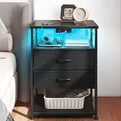 Table de Nuit Haute avec Station de Charge USB - Meuble Chambre 4 Niveaux