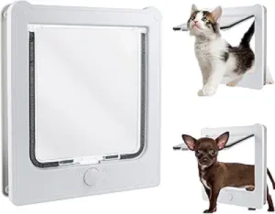 Chatière Intérieure et Extérieure 4 Modes - Porte Chat Blanc 25kg