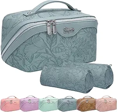 Set 3 Trousses de Maquillage Voyage BOYATU - Cuir PU Bleu Ciel