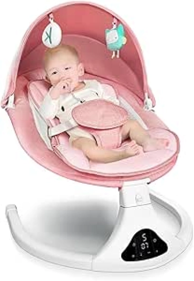 Balançoire Électrique Bébé Rose avec Télécommande et Bluetooth - 5 Vitesses