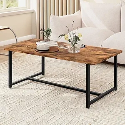 Table Basse Salon Rectangulaire Moderne - Cadre Métal Noir Style Industriel