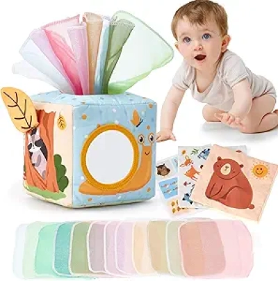 Boîte à Mouchoirs Montessori pour Bébé 6-12 Mois - Jouet Sensoriel Éducatif