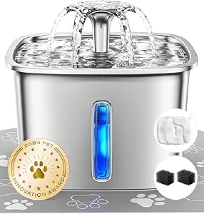 Fontaine à eau pour chat et chien en acier inoxydable 2.8L - Distributeur automatique avec filtration