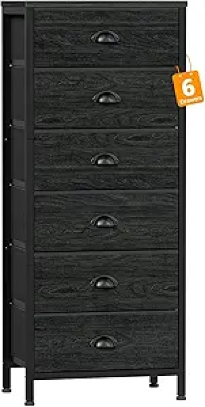 Commode Furnulem 6 Tiroirs - Meuble de Rangement Chambre Noir