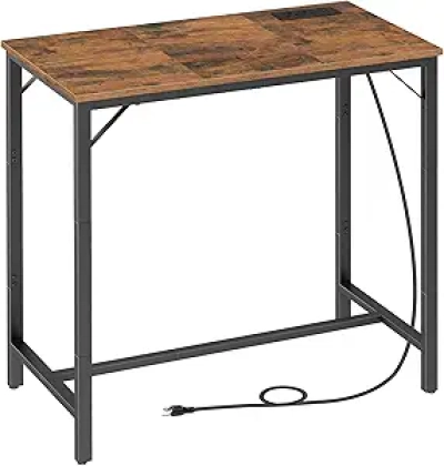 Table Haute Bar HOOBRO avec Station de Charge USB - Table Comptoir Rustique
