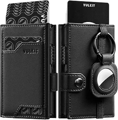 Portefeuille Airtag VULKIT - Cuir Homme avec Porte-Cartes Pop-up et Blocage RFID