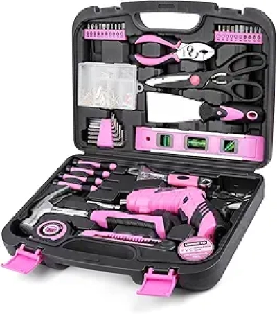 Kit d'Outils Rose 136 Pièces avec Perceuse Électrique USB 3.6V