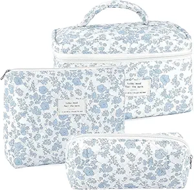 Lot de 3 Trousses de Maquillage Matelassée Coquette - Pochette Cosmétique Voyage Femme