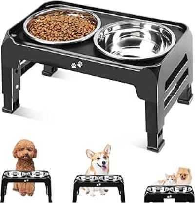 Gamelle Chien Surélevée Réglable 3 Hauteurs - Bol Inox Anti-Dérapant