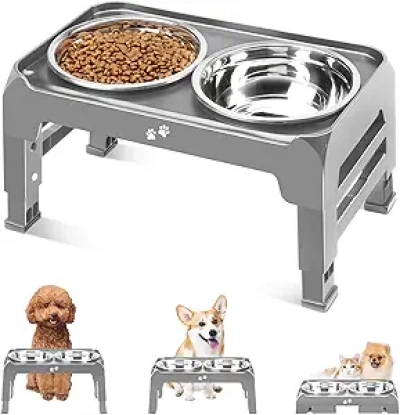 Gamelle Surélevée Chien Petite/Moyenne Taille - Hauteur Ajustable 3 Positions