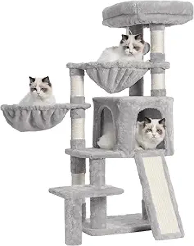 Arbre à Chat Gris GCT003SW - Tour avec Condos, Paniers et Griffoirs