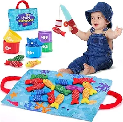 Jeu de Pêche Montessori 10 en 1 pour Bébé 1-3 ans - Jouet Éducatif avec Tasses Empilables