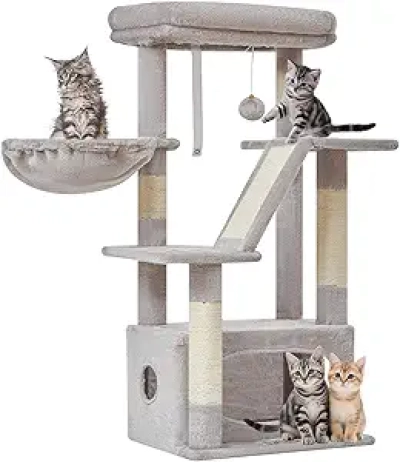 Arbre à Chat 38 pouces pour Chatons - Tour Chat Gris avec Paniers Ajustables