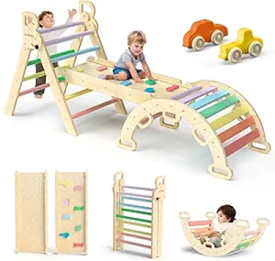 BlueWood Pikler Triangle Set Rainbow - Jouet Montessori