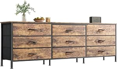 Commode 9 tiroirs 63 pouces - Meuble TV pour écran 55 à 70 pouces - Rangement rustique