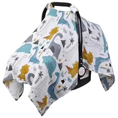 Housse Siège Auto Bébé Dinosaures Coton Mousseline 360° - Protection Soleil Été