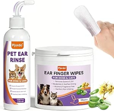 Kit Nettoyage Oreilles Chien Chat - Lingettes et Solution avec Aloe Vera