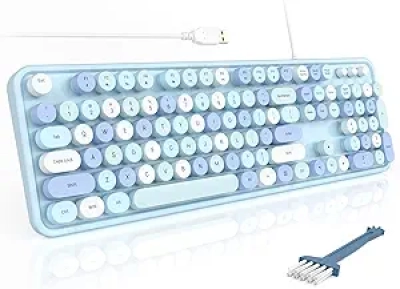 Clavier Rétro MOFII USB Filaire - Clavier Mécanique Vintage Bleu Coloré