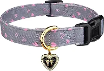 Collier pour Chien Coton Motif Cœur Gris - Ajustable S