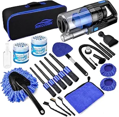 Kit Nettoyage Voiture 17 pcs - Aspirateur + Brosses Détailing Intérieur