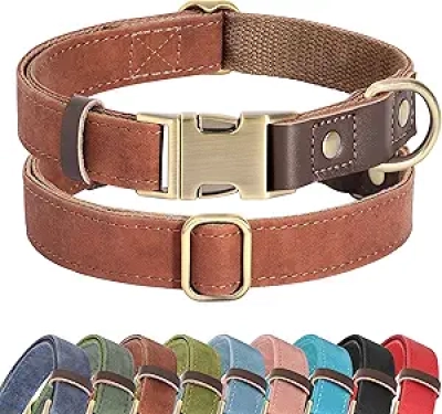 Collier pour chien moyen cuir PU souple - Boucle rapide métal