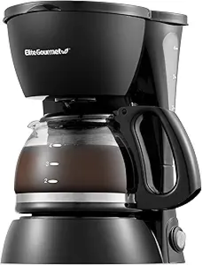 Cafetière Automatique Elite Gourmet 4 Tasses - Carafe Verre & Filtre Réutilisable