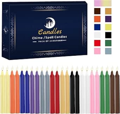 24 Bougies Colorées pour Rituels et Méditation - Bougies Magiques sans Parfum