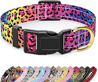 Collier pour Grand Chien Réfléchissant Léopard Ajustable - Nylon Résistant avec Boucle de Sécurité
