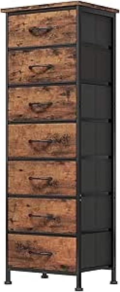 Commode Haute 7 Tiroirs Fixwal - Rangement Chambre Bois Rustique