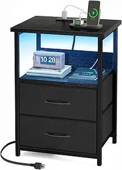 Table de Nuit LED avec Station de Charge USB - Fixwal Noir