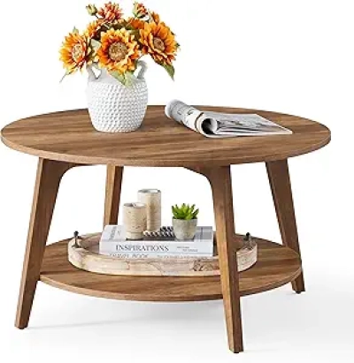 Table Basse Ronde VASAGLE MAEZO 2 Étages - Style Scandinave Moderne
