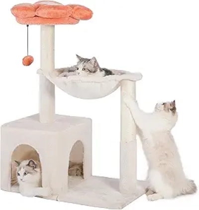 Arbre à Chat Fleur 34" - Tour Griffoir pour Grand Chat avec Hamac