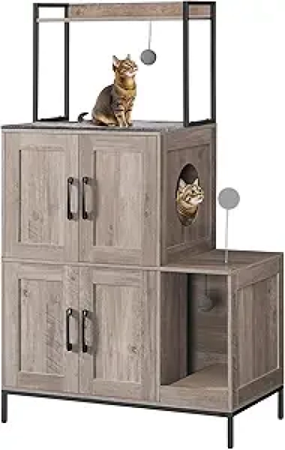 Meuble Litière Chat 2 en 1 HOOBRO - Enclosure Double avec Rangement