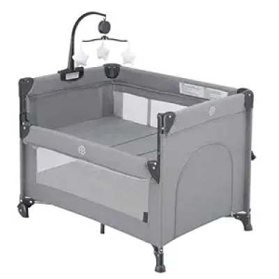Lit bébé 2-en-1 Portable avec Berceau Cododo et Parc - Gris