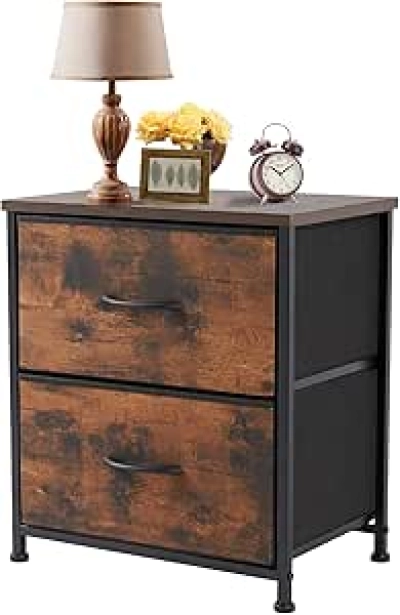 Petite Table de Nuit 2 Tiroirs - Meuble Chevet Bois 50cm Marron