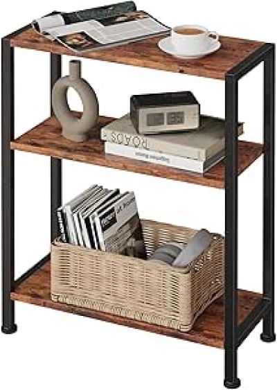 Petite Table d'Appoint Étroite 3 Étages - Table de Nuit Rustique pour Petit Espace
