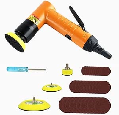 Ponceuse Orbitale Pneumatique Mini 22000 RPM - Kit Complet avec 3 Plateaux et 30 Disques