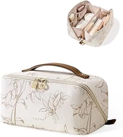 Trousse de Maquillage EACHY Grande Capacité - Sac Cosmétique Imperméable Beige