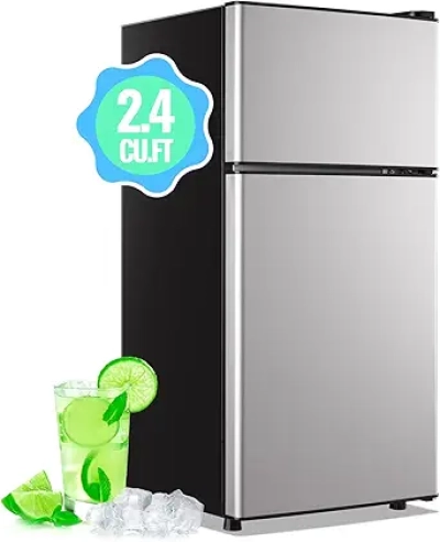 Mini Frigo 2.4 Cu.Ft avec Congélateur - Petit Réfrigérateur Argenté Compact