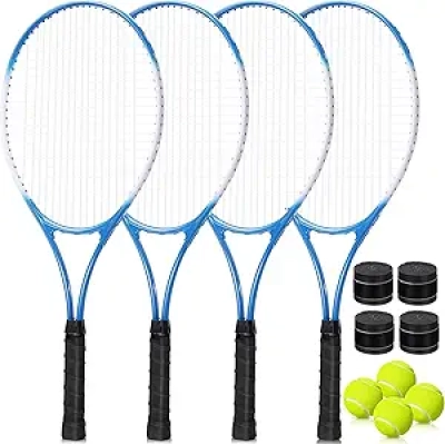 Lot de 4 Raquettes de Tennis Adulte 27" Pré-Cordées avec Balles et Surgrips