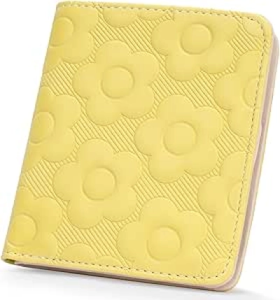 Portefeuille Femme Slim RFID - Cuir Embossé Fleur Jaune