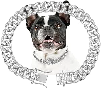 Collier Chaîne Chien Argent Luxe - Collier Cuban Link pour Chien Chat