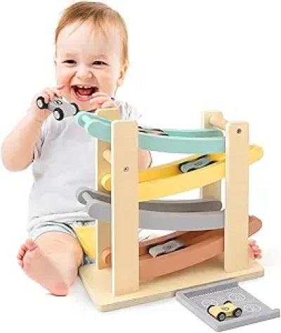 Piste de Course Voitures Montessori en Bois pour Bébé 1-3 ans