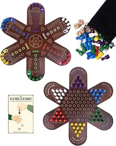 Jeu de Société Wahoo et Jeu de Dames 2 en 1 - Plateau Bois Réversible 6 Joueurs
