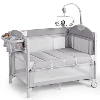 Lit bébé 4 en 1 Cododo - Berceau portable avec table à langer gris clair