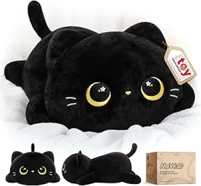 Peluche Chat Noir Mewaii 33cm - Coussin Kawaii Doux & Câlin