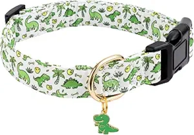 Collier Chien Coton Dinosaure Ajustable - Petit, Moyen, Grand Chien