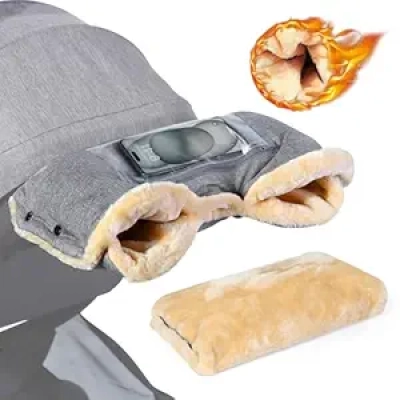 Moufles Poussette Thermiques avec Poches Téléphone - Gris