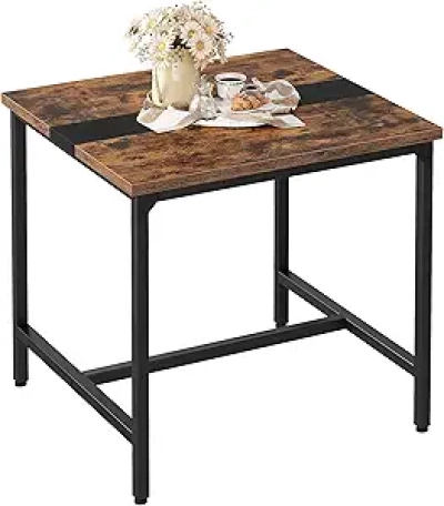 Table à Manger Carrée 29.5'' - Design Rustique Marron et Noir pour Petit Espace